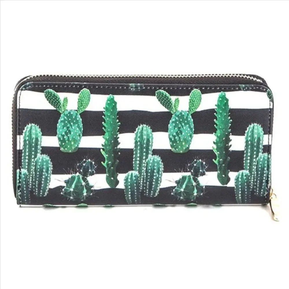 Cactus World Zip Around Wallet - Puffy Style - Stripes/Cacti - NWT - Picture 1 of 5